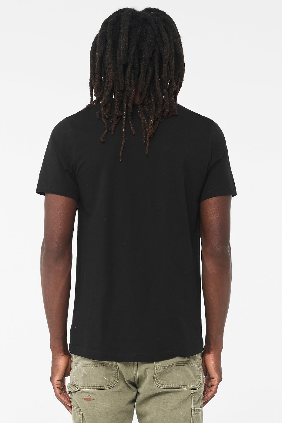 Back view of man wearing black Premium Soft T-shirt 
