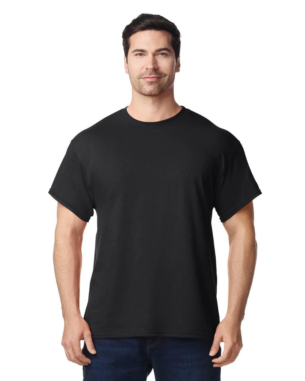 Front view of man wearing black Standard Basic T-shirt 