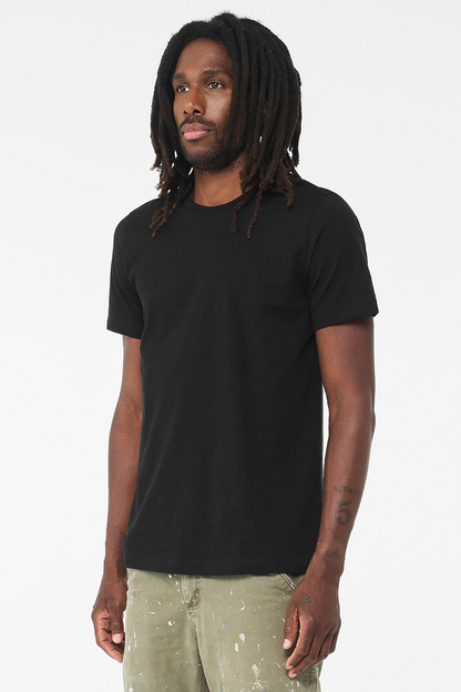 Side view of man wearing black Premium Soft T-shirt 