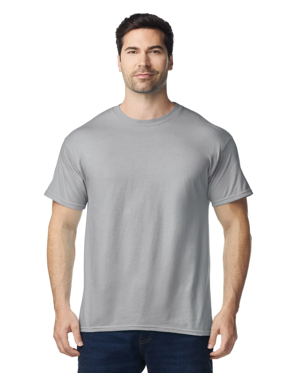 Front view of man wearing grey Standard Basic T-shirt 