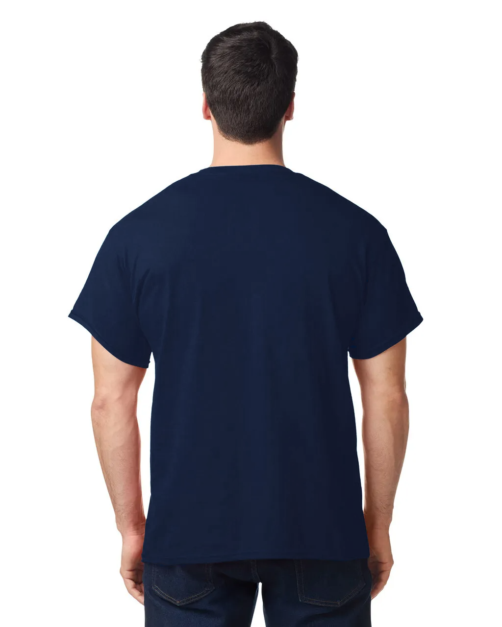 Back view of man wearing navy blue Standard Basic T-shirt 