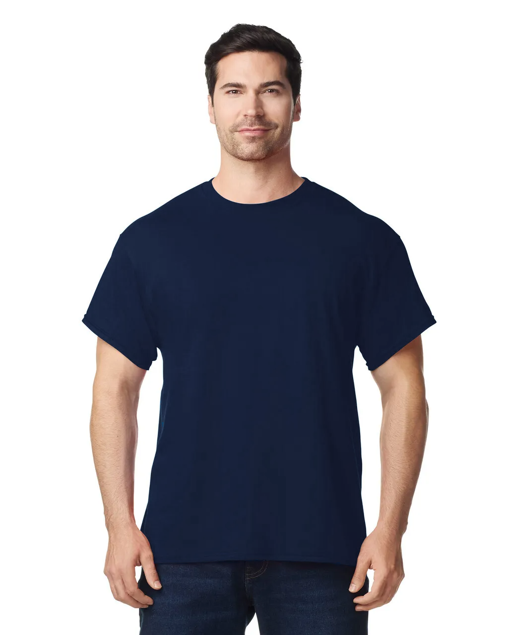 Front view of man wearing navy blue Standard Basic T-shirt 