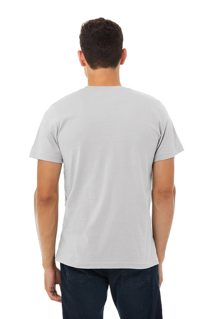 Back view of man wearing grey Premium Soft T-shirt 