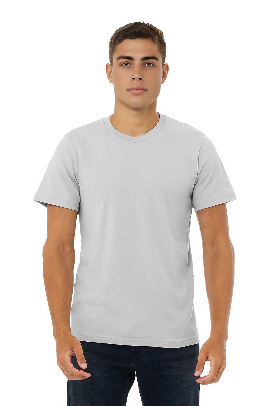 Front view of man wearing grey Premium Soft T-shirt 