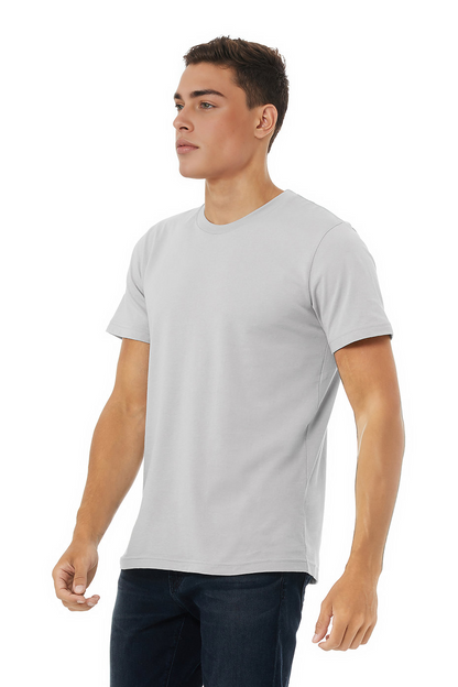 Side view of man wearing grey Premium Soft T-shirt 