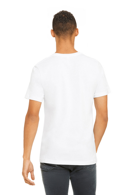 Back view of man wearing white Premium Soft T-shirt 
