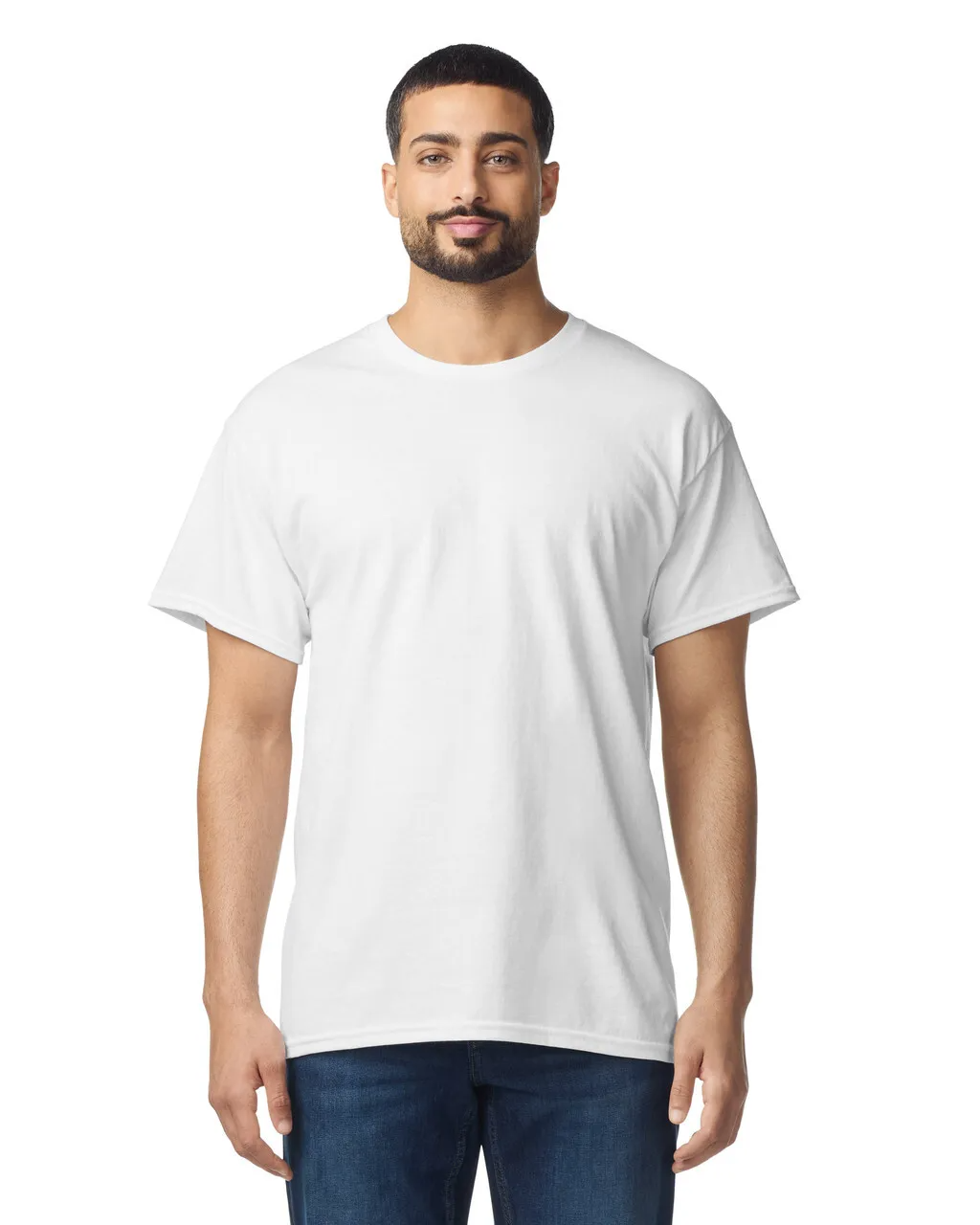 Front view of man wearing white Standard Basic T-shirt 