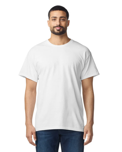 Front view of man wearing white Standard Basic T-shirt 