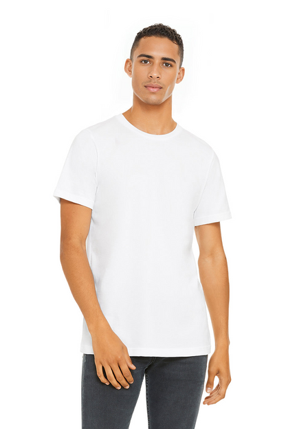 Front view of man wearing white Premium Soft T-shirt 