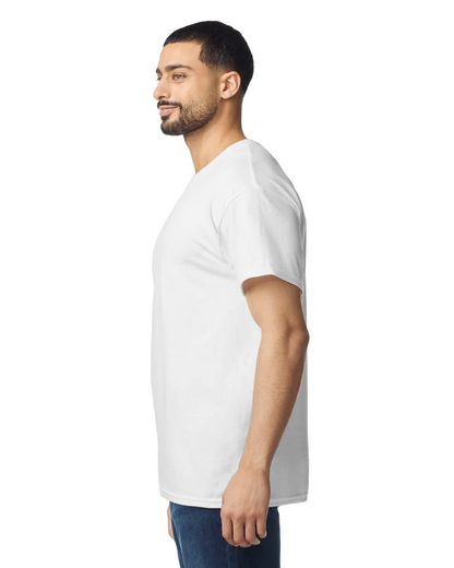 Side view of man wearing white Standard Basic T-shirt 